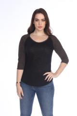 3454 Junior's Poly Rayon Slub Scoop Neck 3/4 Sleeve Raglan