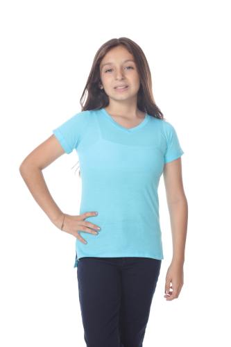 9017 Girls Rolled Cuff Short Sleeve V Neck Tee