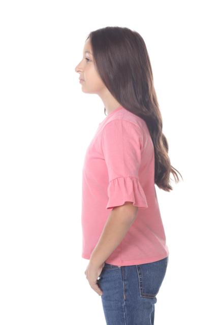 9019 Girls Ruffle Sleeve Round Neck Tee