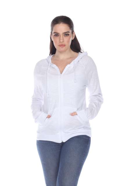 6152 Junior's Long Sleeve Cotton Slub Zip-Up Hoodie