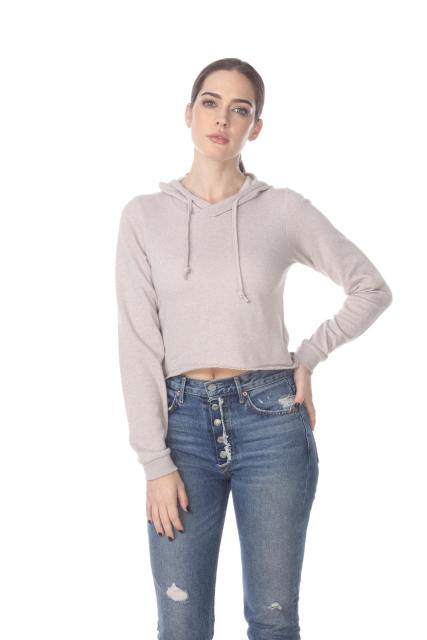 8911 Junior's French Terry Hooded Crop Long Sleeve Sweatshirt