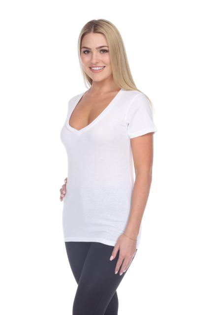 1003 Junior's Cap Sleeve Deep V Neck Tee