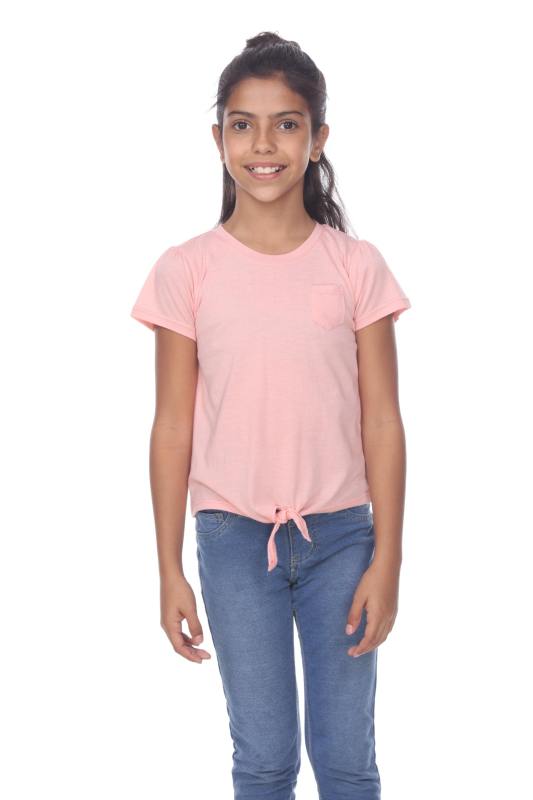 9015 Girl's Tied Short Sleeve Pocket Tee