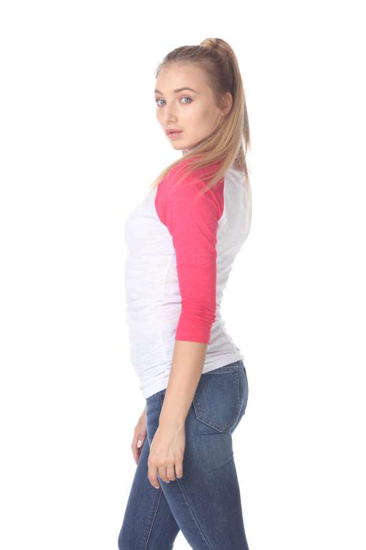 6054 Juniors Boat Neck 3/4 Sleeve Cotton Slub Raglan