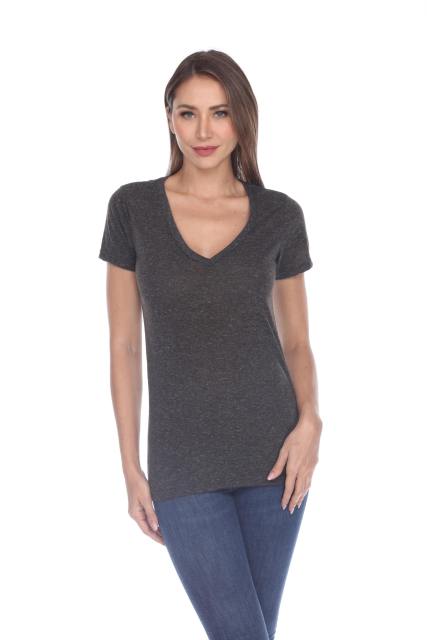 3803 Junior's Short Sleeve Poly Linen Deep V Neck Tee