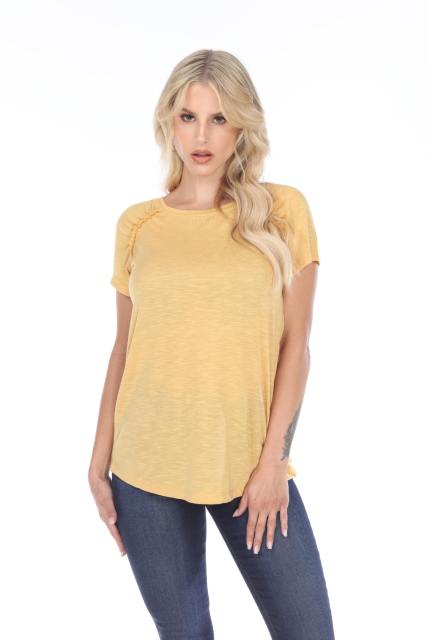 3402 Junior's Shirred Raglan Short Sleeve Tee