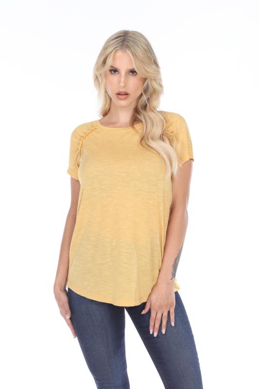 3402 Junior's Shirred Raglan Short Sleeve Tee