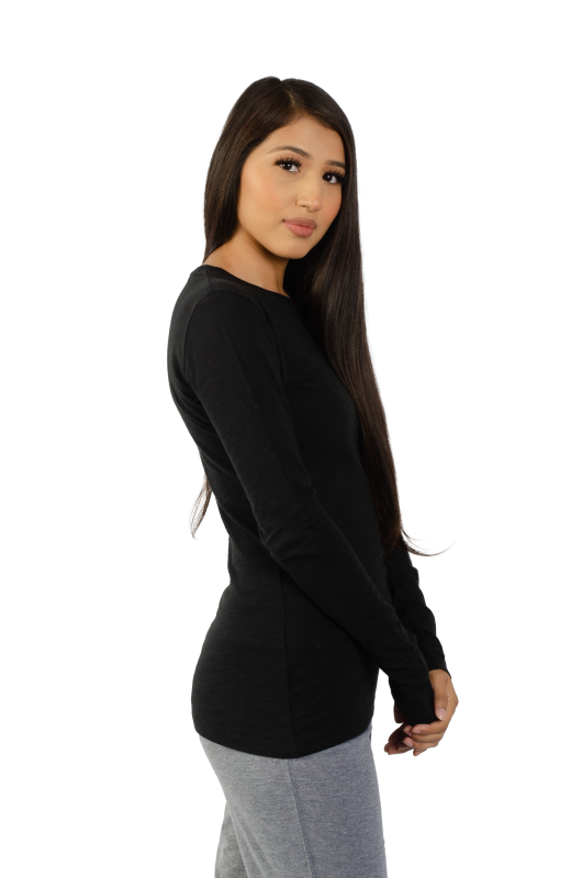 6150 Junior's Long Sleeve Cotton Slub Crewneck Tee