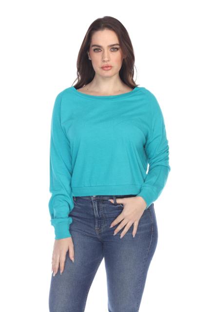 3904 Junior's Bamboo Blend Crop Long Sleeve Pullover