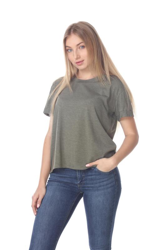 3216 Junior's Rolled Cuff Short Sleeve Boxy Tee