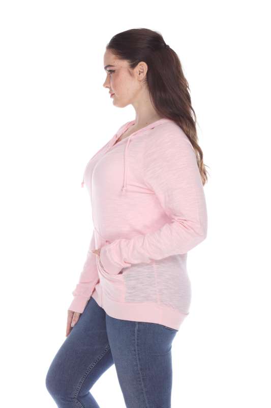 6152 Junior's Long Sleeve Cotton Slub Zip-Up Hoodie