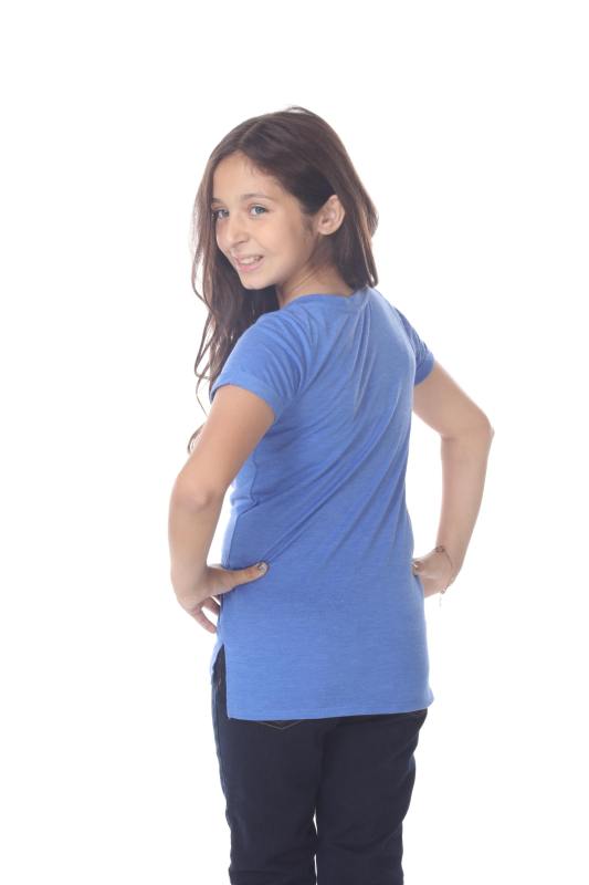 9017 Girls Rolled Cuff Short Sleeve V Neck Tee