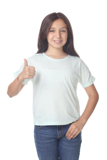 9018 Girls Elastic Shirred Sleeve Round Neck Tee