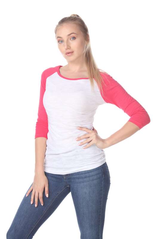 6054 Juniors Boat Neck 3/4 Sleeve Cotton Slub Raglan