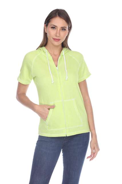 8901 Junior's French Terry Short Sleeve Zip Hoodie