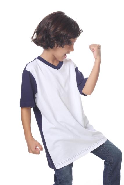 9607 Boy's Color Block V Neck Tee