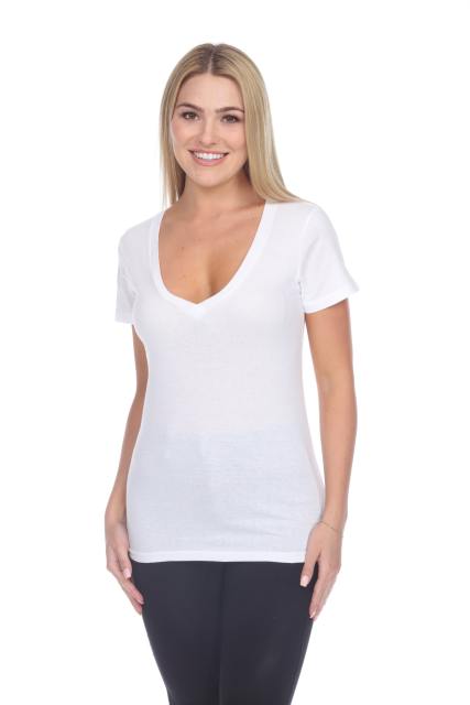 1003 Junior's Cap Sleeve Deep V Neck Tee