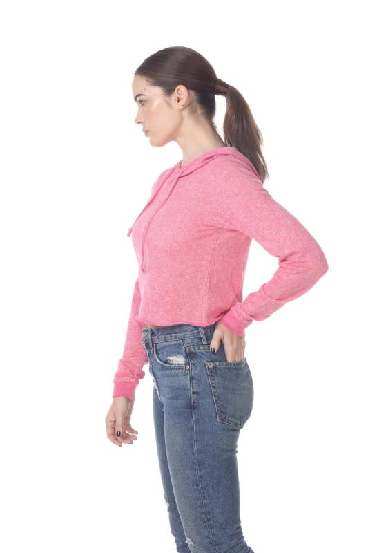 8911 Junior's French Terry Hooded Crop Long Sleeve Sweatshirt