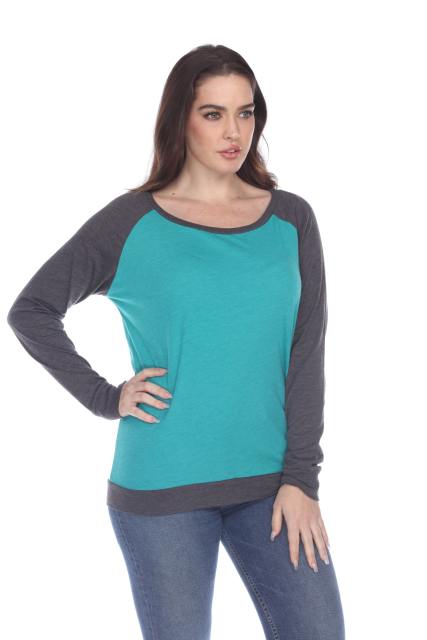 3102 Junior's Cotton Poly Contrast Raglan Long Sleeve Pullover