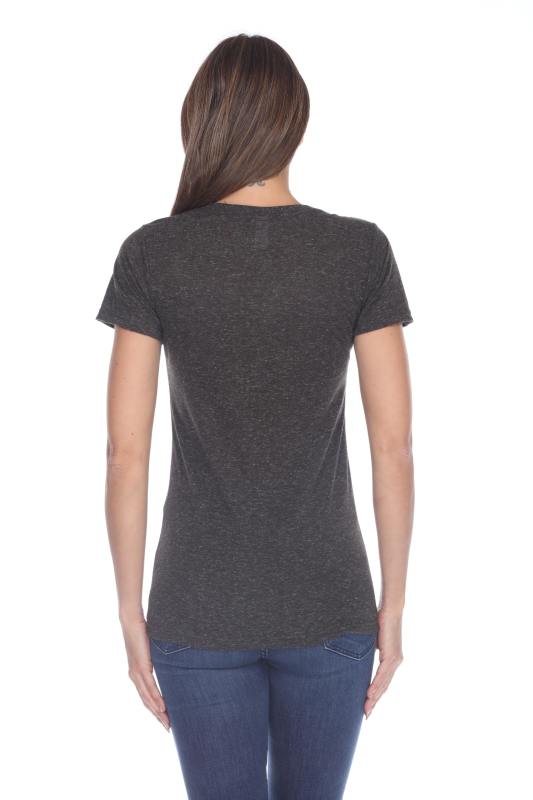 3803 Junior's Short Sleeve Poly Linen Deep V Neck Tee