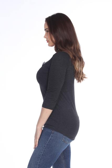 3204 Junior's Tri Blend Split V-Neck 3/4 Sleeve Raglan