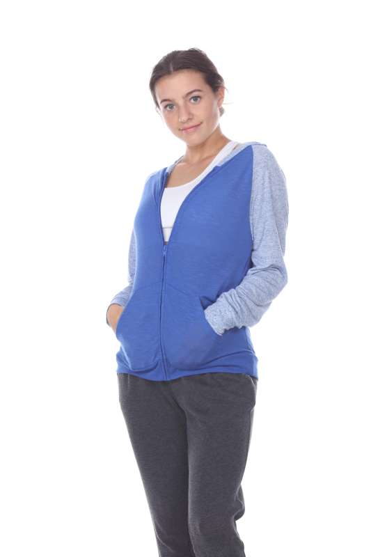 6153C Juniors 2-Tone Zip Front Pocket Hooded Jacket