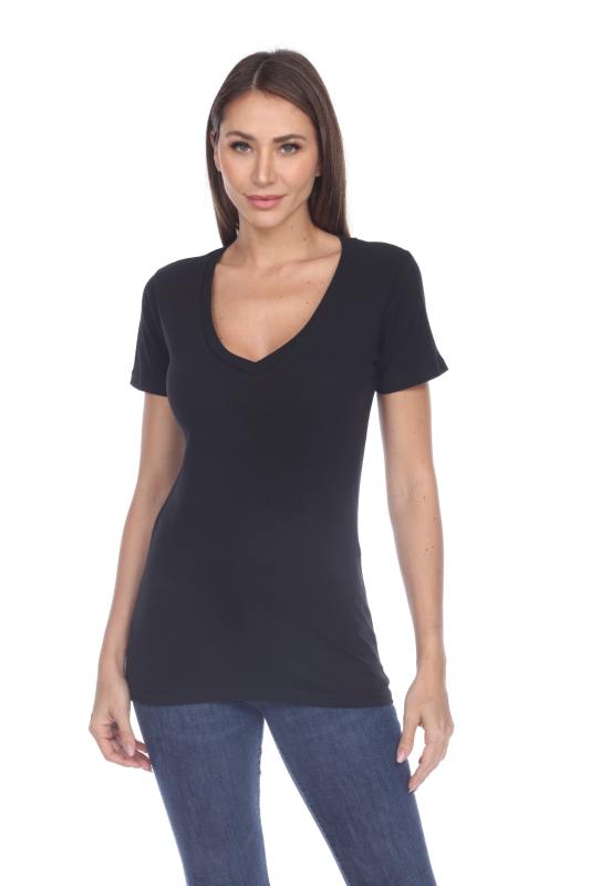 1003 Junior's Cap Sleeve Deep V Neck Tee