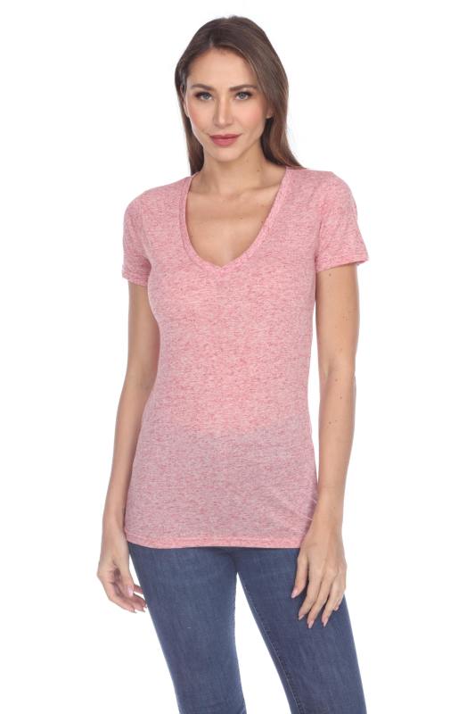 3803 Junior's Short Sleeve Poly Linen Deep V Neck Tee