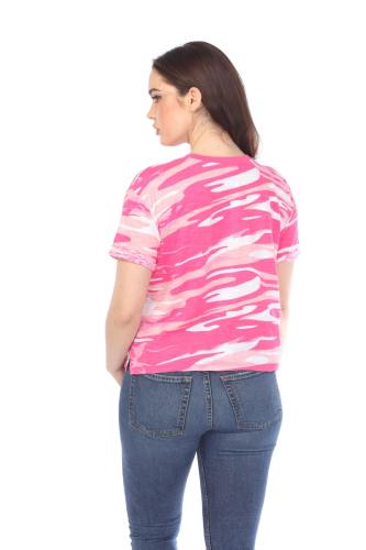 3216C Junior's Camo Print Rolled Cuff Short Sleeve Boxy Tee