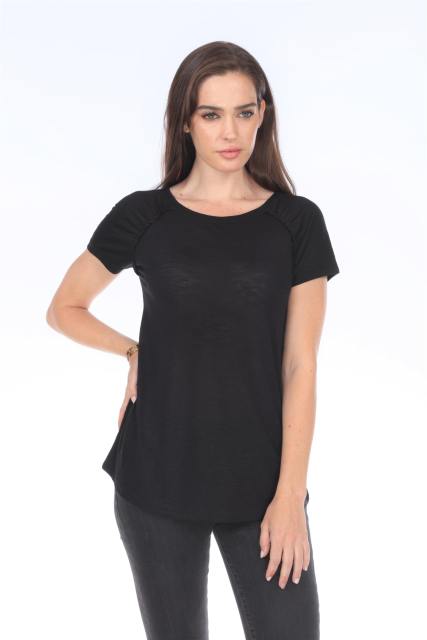 3402 Junior's Poly Rayon Slub Short Sleeve Shirred Raglan