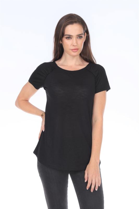 3402 Junior's Poly Rayon Slub Short Sleeve Shirred Raglan