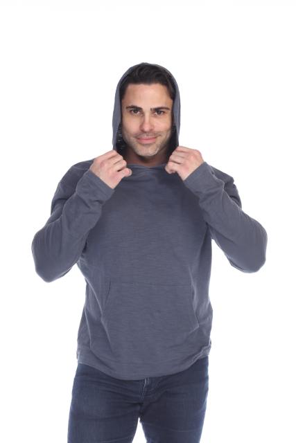 8705 Men's Long Sleeve Hooded Cotton Slub Pullover