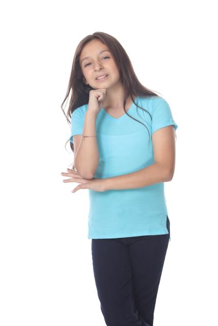9017 Girls Rolled Cuff Short Sleeve V Neck Tee