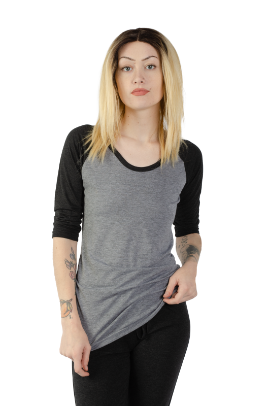 3206 Junior's Tri Blend 3/4 Contrast Sleeve Raglan