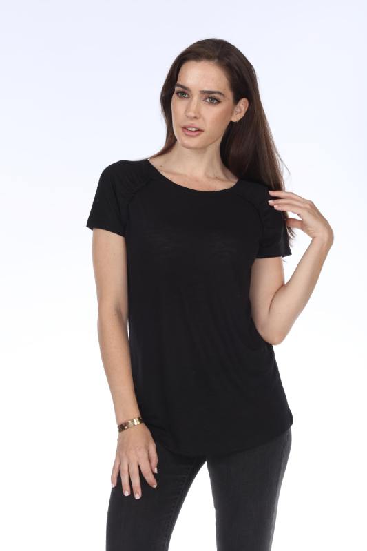 3402 Junior's Poly Rayon Slub Short Sleeve Shirred Raglan