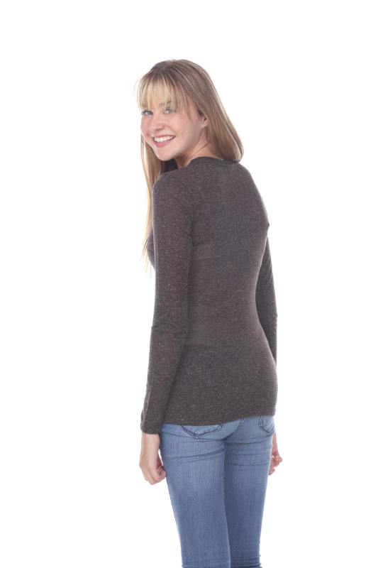 3804 Junior's Poly Linen Long Sleeve Crewneck Tee