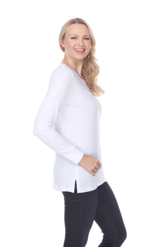 7110 Ladies Long Sleeve Crew Neck Tee with Side Vents