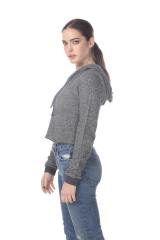 8911 Junior's French Terry Hooded Crop Long Sleeve Sweatshirt