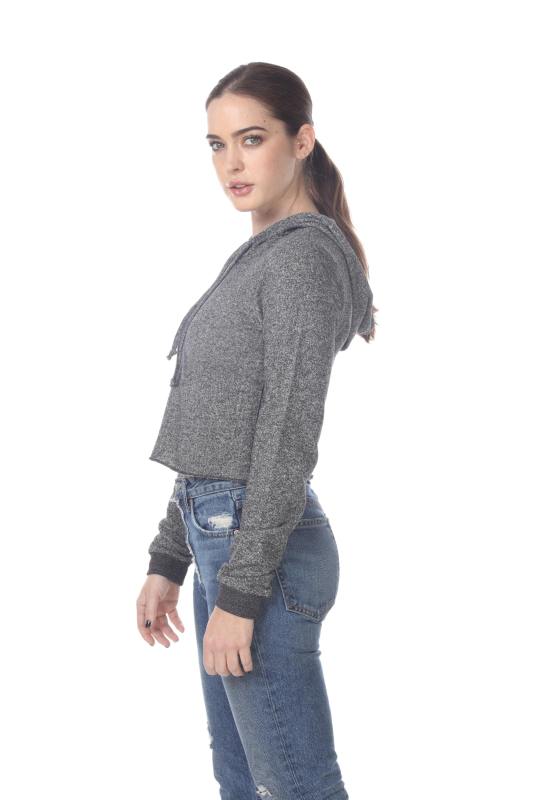 8911 Junior's French Terry Hooded Crop Long Sleeve Sweatshirt
