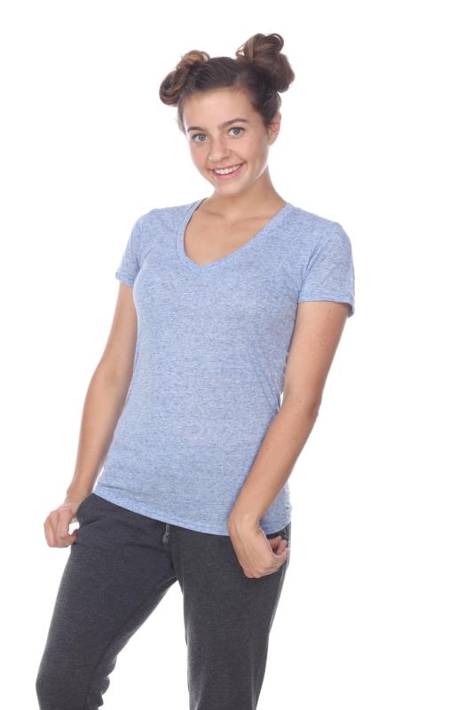3803 Junior's Short Sleeve Poly Linen Deep V Neck Tee