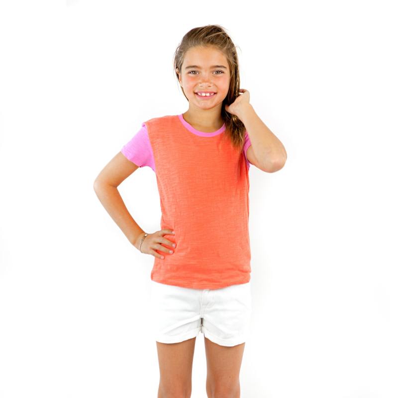 9011 Girl's Contrast Short Sleeve Crewneck Tee