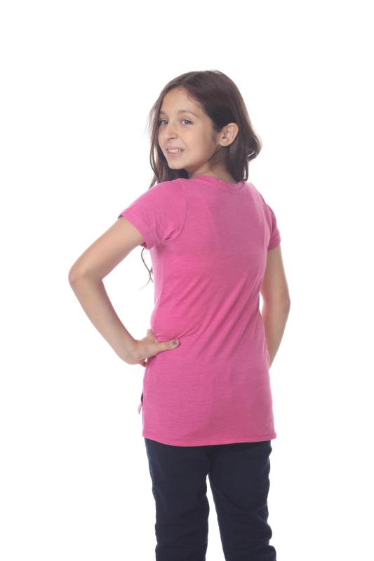 9017 Girls Rolled Cuff Short Sleeve V Neck Tee