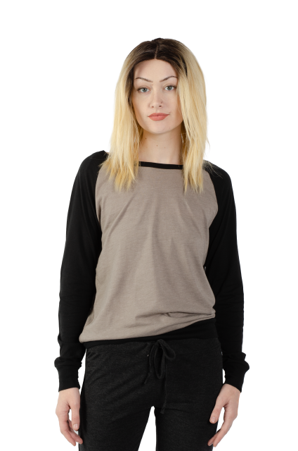 3102 Junior's Cotton Poly Contrast Raglan Long Sleeve Pullover