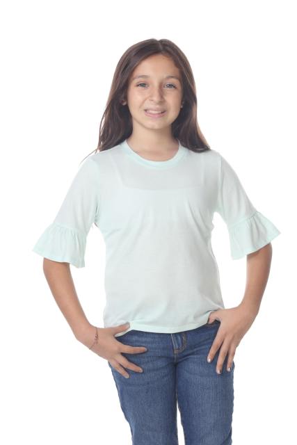 9019 Girls Ruffle Sleeve Round Neck Tee