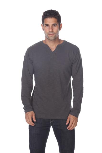 6562 Men's Long Sleeve Slub Jersey V-Cut Crewneck Tee
