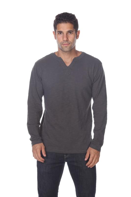 6562 Men's Long Sleeve Slub Jersey V-Cut Crewneck Tee