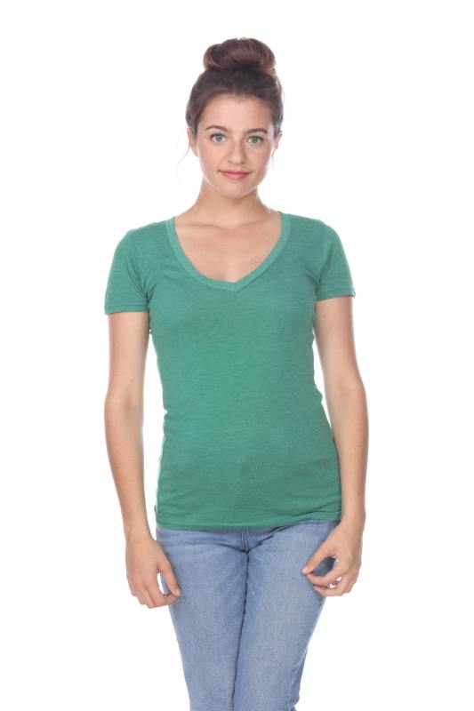 3203 Junior's Tri Blend Short Sleeve Deep V-Neck Tee