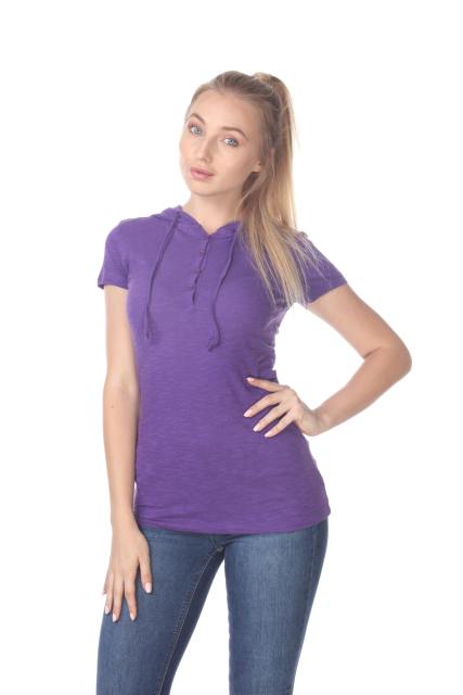 6051 Junior's Short Sleeve Cotton Slub Henley Hoodie