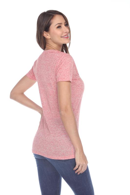 3803 Junior's Short Sleeve Poly Linen Deep V Neck Tee