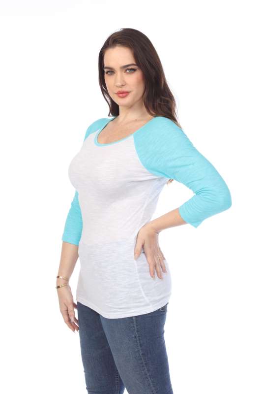 6054 Juniors Boat Neck 3/4 Sleeve Cotton Slub Raglan